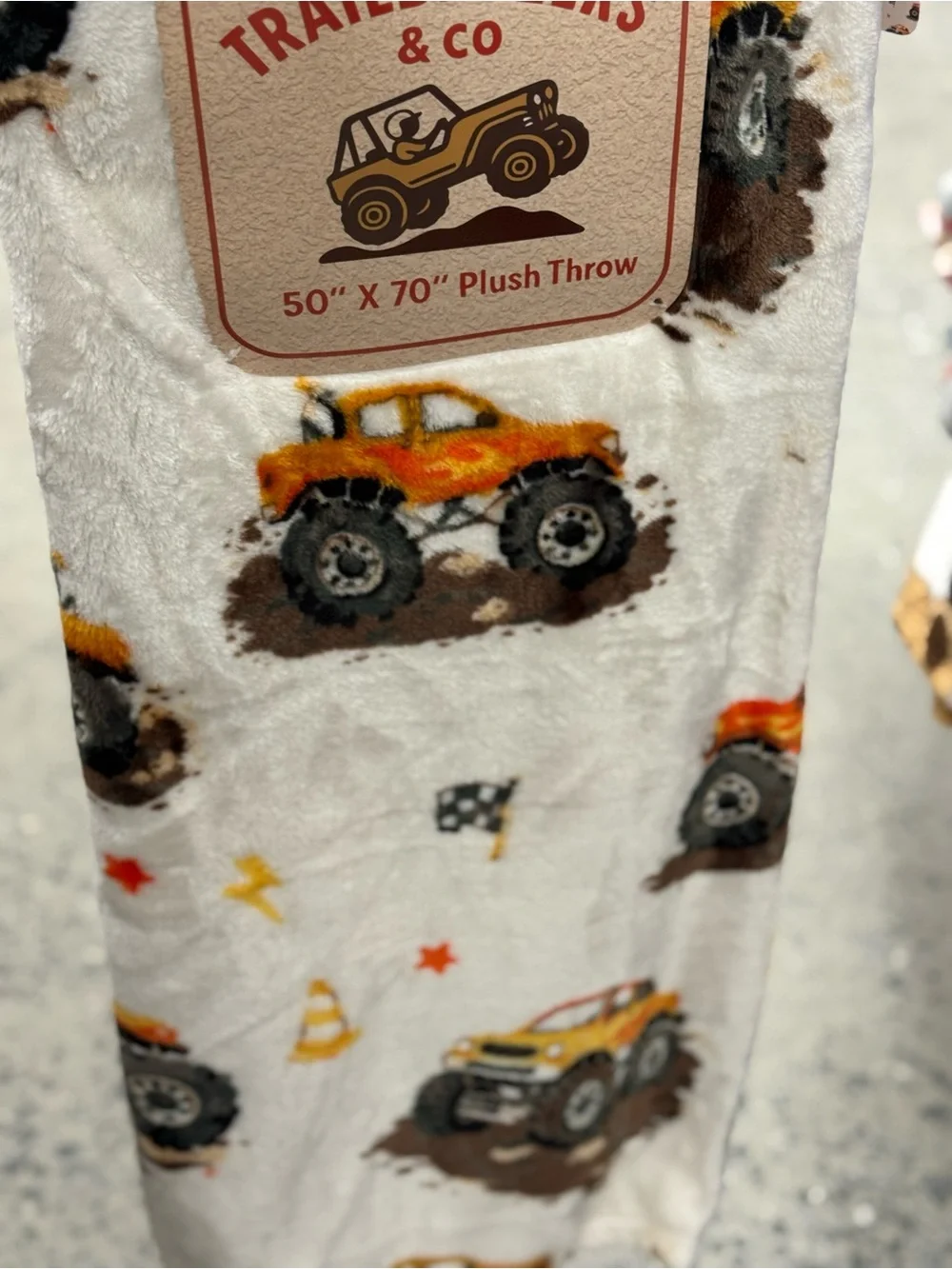 TrailRiders & Co Plush Throw - Orange Monster Truck Print